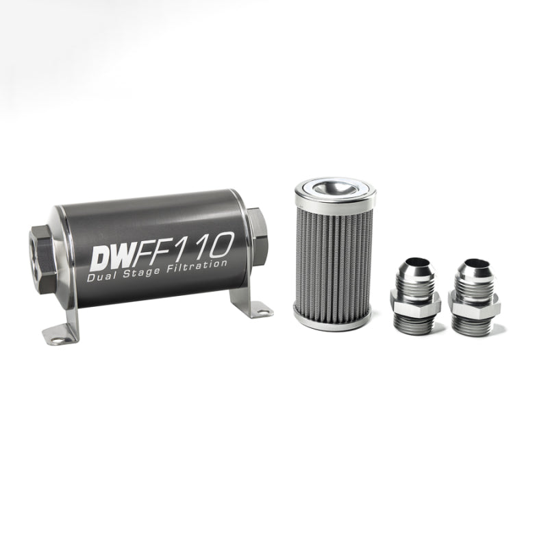 DeatschWerks Stainless Steel 10AN 100 Micron Universal Inline Fuel Filter Housing Kit (110mm)