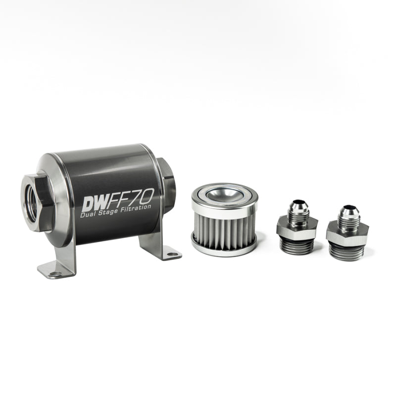 DeatschWerks Stainless Steel 6AN 5 Micron Universal Inline Fuel Filter Housing Kit (70mm)